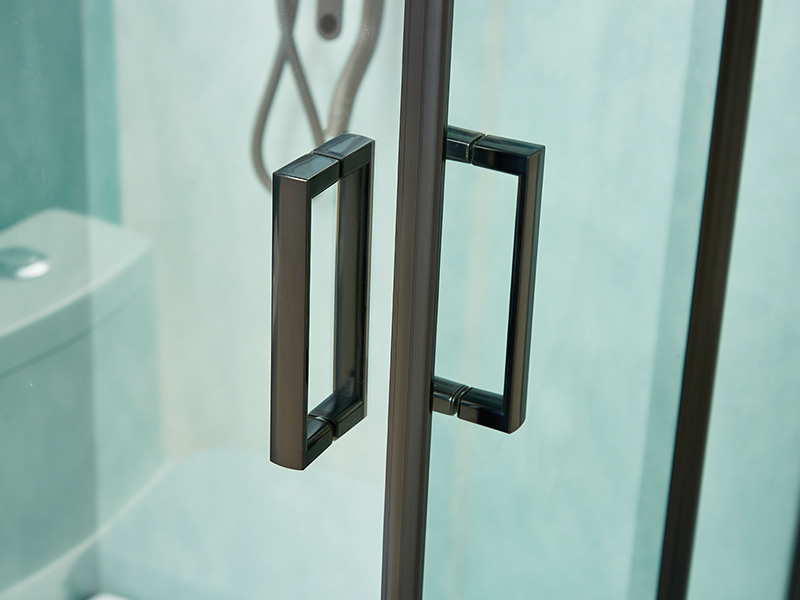 SQ csúszó zuhanykabin, átlátszó edzett üveg, fekete alumínium profil, dupla lyukú fogantyú, tálcával SQ csúszó zuhanykabin, átlátszó edzett üveg, fekete alumínium profil, dupla lyukú fogantyú, tálcával