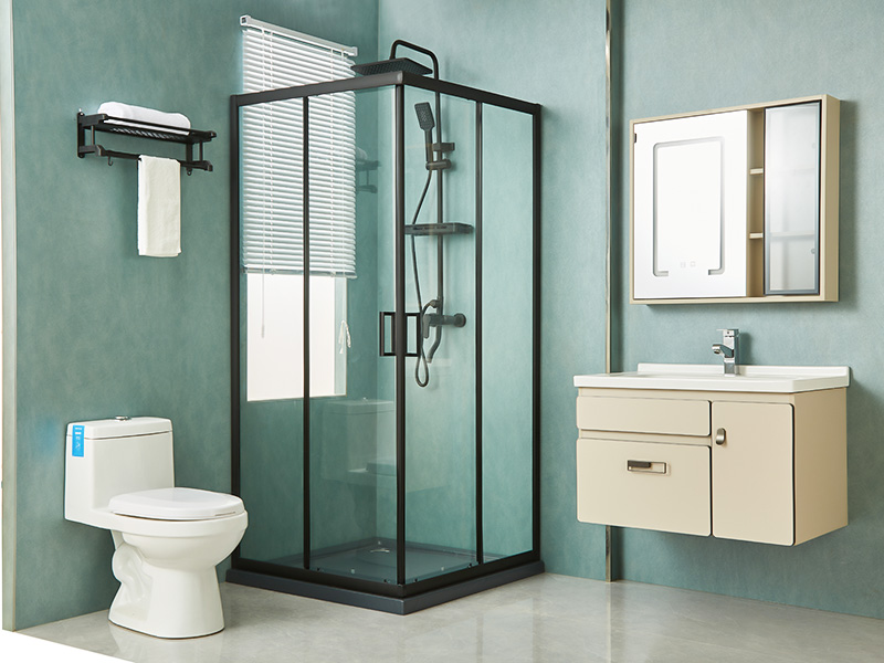 SQ csúszó zuhanykabin, átlátszó edzett üveg, fekete alumínium profil, dupla lyukú fogantyú, tálcával SQ csúszó zuhanykabin, átlátszó edzett üveg, fekete alumínium profil, dupla lyukú fogantyú, tálcával