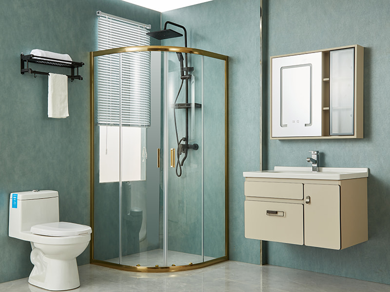 SE csúszó zuhanykabin, átlátszó edzett üveg, arany alumínium profil, dupla lyukú fogantyú, tálca nélkül SE csúszó zuhanykabin, átlátszó edzett üveg, arany alumínium profil, dupla lyukú fogantyú, tálca nélkül