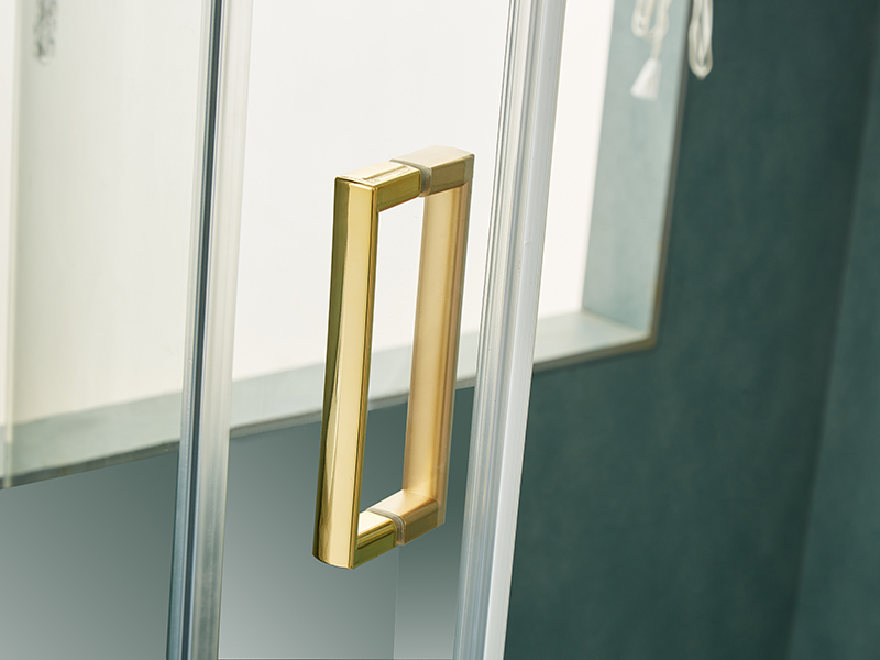 SE csúszó zuhanykabin, átlátszó edzett üveg, arany alumínium profil, dupla lyukú fogantyú, tálca nélkül SE csúszó zuhanykabin, átlátszó edzett üveg, arany alumínium profil, dupla lyukú fogantyú, tálca nélkül