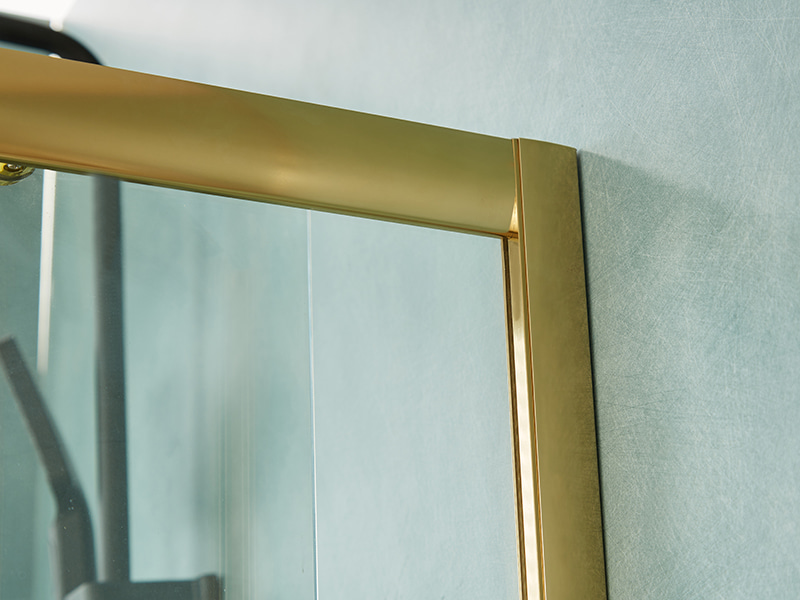 SE csúszó zuhanykabin, átlátszó edzett üveg, arany alumínium profil, dupla lyukú fogantyú, tálca nélkül SE csúszó zuhanykabin, átlátszó edzett üveg, arany alumínium profil, dupla lyukú fogantyú, tálca nélkül