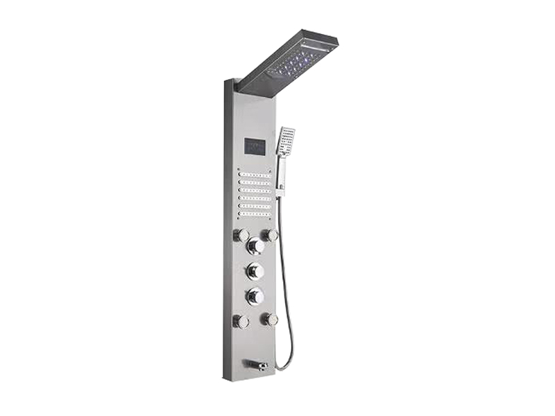 EC-1042 rozsdamentes acél zuhanypanel nagy zuhanyfejjel a tetején LED-del